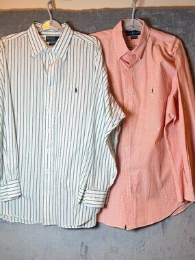 “2x Ralph Lauren Button Down Shirts Men’s 17.5 Bundle Yarmouth Andrew Striped”